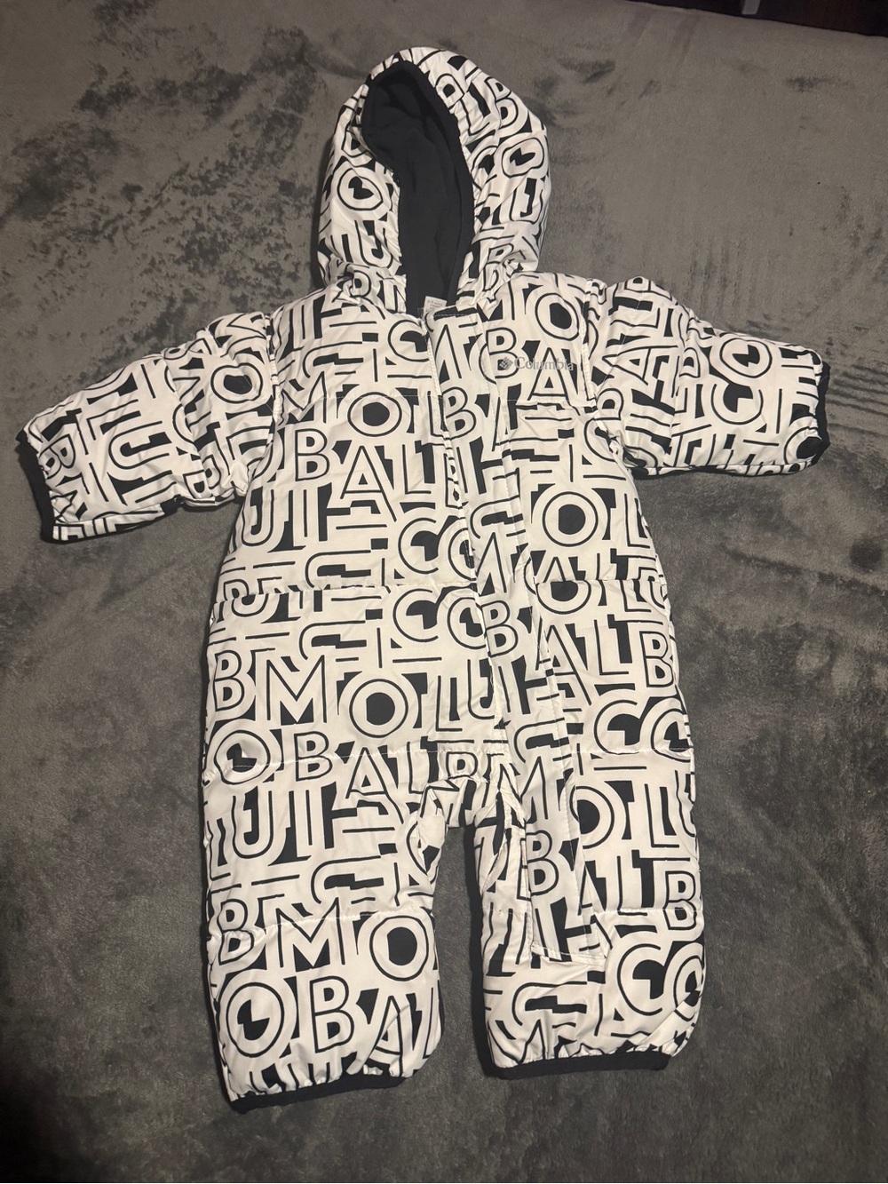 Columbia Black and White Logo-Print Hooded Baby One-Piece snow suit